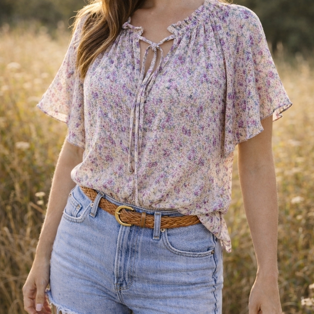 EUC Hailey & Co Floral Purple Women's Top Size Medium